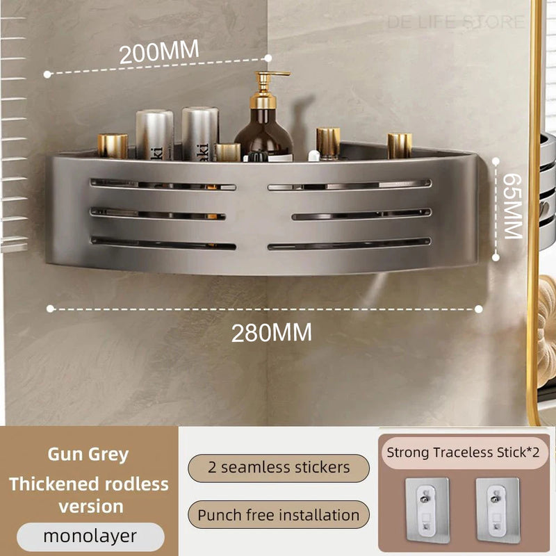 Étagère d'Angle de Douche Aluminium Sans Perçage, 1 ou 2 Niveaux