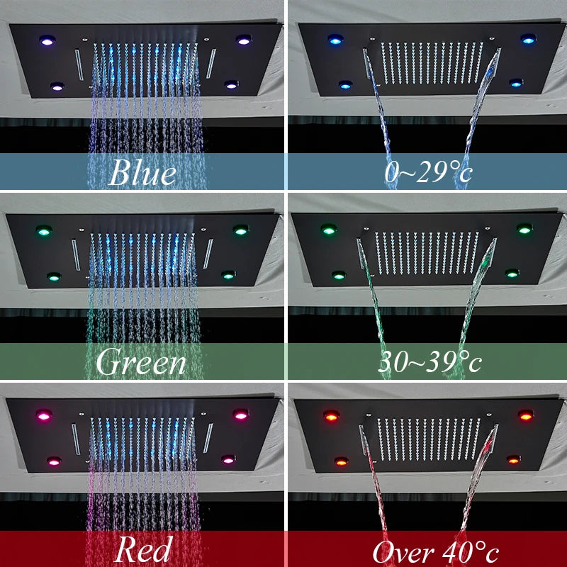 Douche Encastrable LED Plafond Cascade Noir Mat