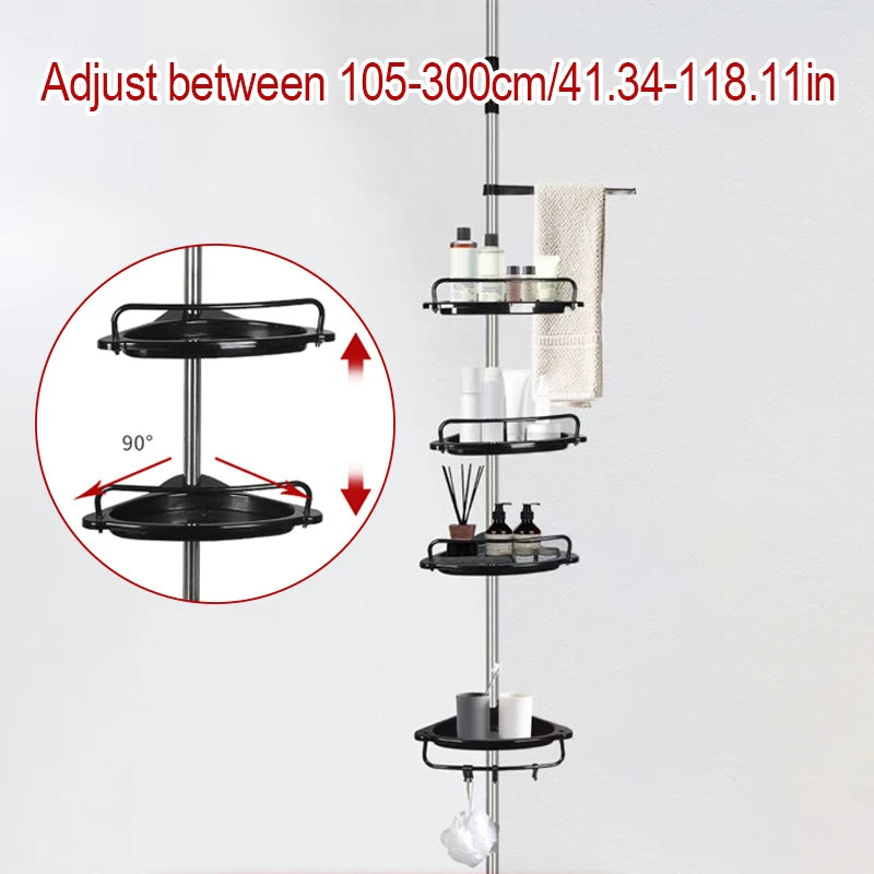 Étagère de Douche Télescopique Inox 4 Niveaux, Noir ou Blanc