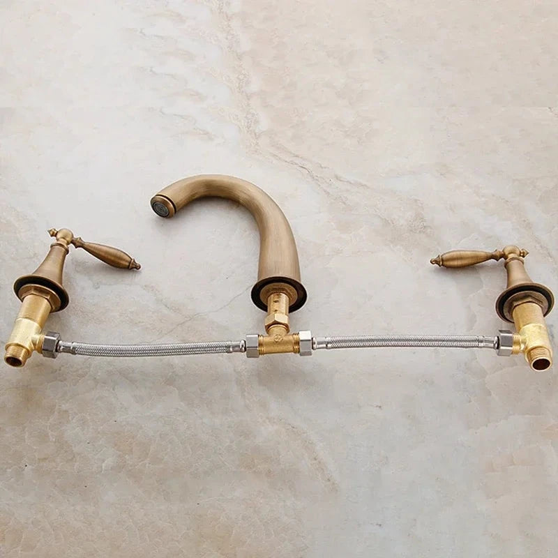 Mitigeur Lavabo 3 Trous Rétro Laiton Vieilli, Poignées Croisillon ou Levier