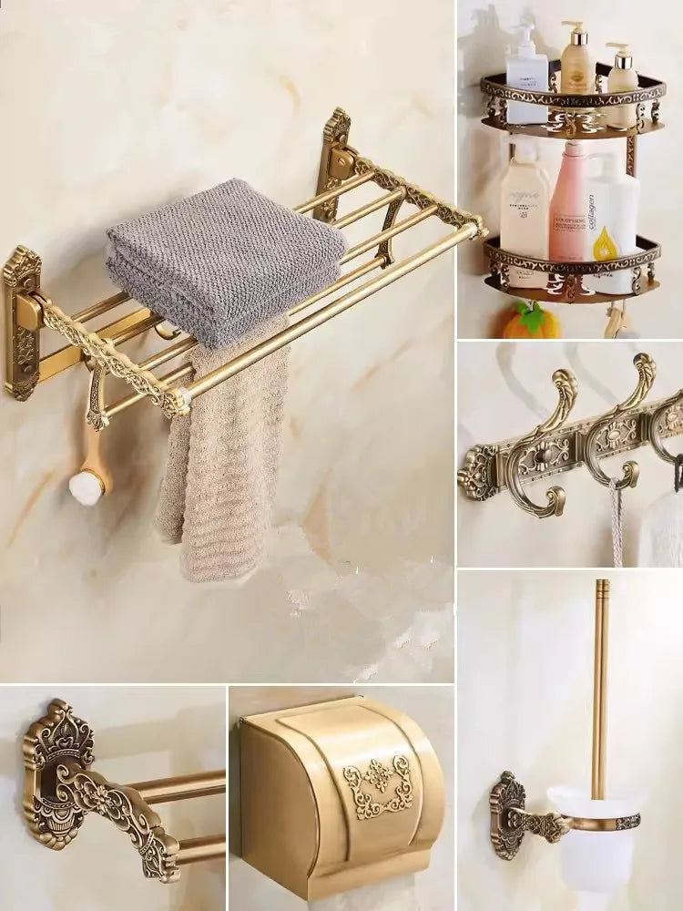 Accessoires Salle de Bain Bronze Antique Ciselé en Aluminium à la Pièce, 13 Articles