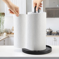 Porte-Essuie-Tout Noir Mat sur Pied en Acier, Base Antidérapante 31 cm