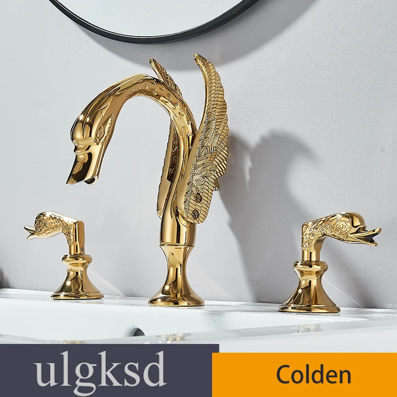 Mitigeur de Lavabo 3 Pièces Cygne Doré Rétro