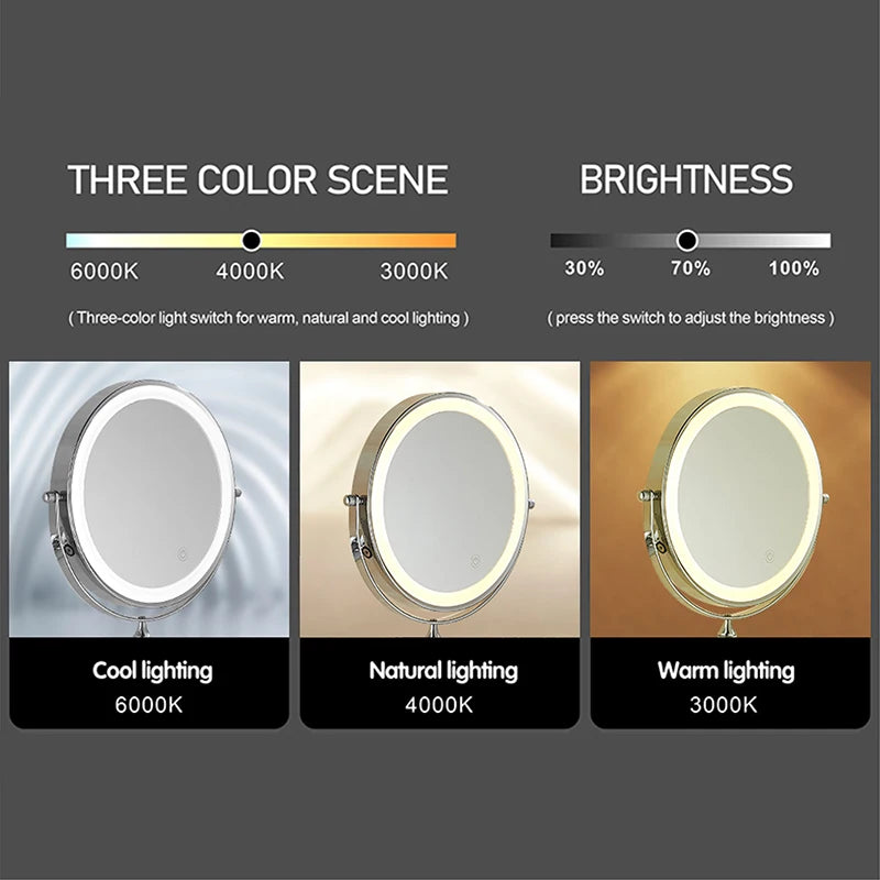 Miroir Grossissant Mural LED Rechargeable USB, Double Face 3x à 10x, 20 cm