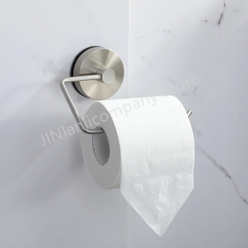 Porte-Papier Toilette à Ventouse Inox Noir Mat ou Nickel Brossé, Sans Perçage