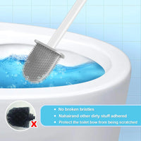 Brosse WC Silicone à Long Manche avec Support Mural Adhésif, Noir ou Blanc