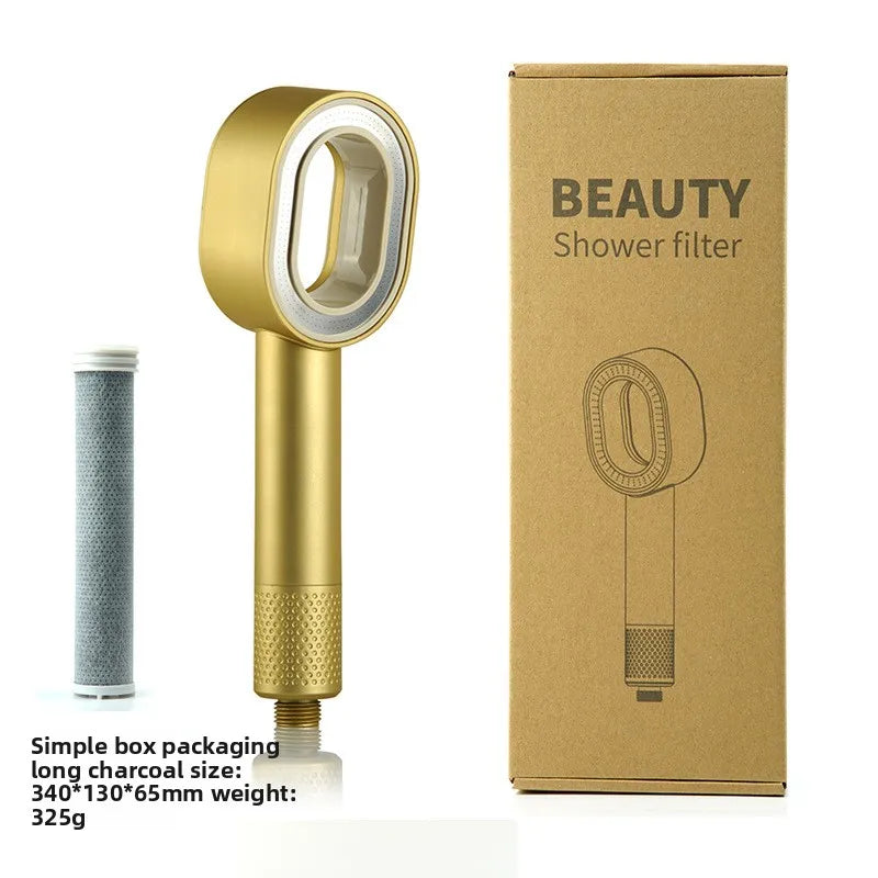 Pommeau de Douche Filtrant à Tête Ovale Ajourée, Cartouche Charbon, 7 Coloris