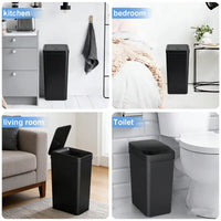 Poubelle de Cuisine 10 L Rectangulaire à Couvercle Poussoir, Noir