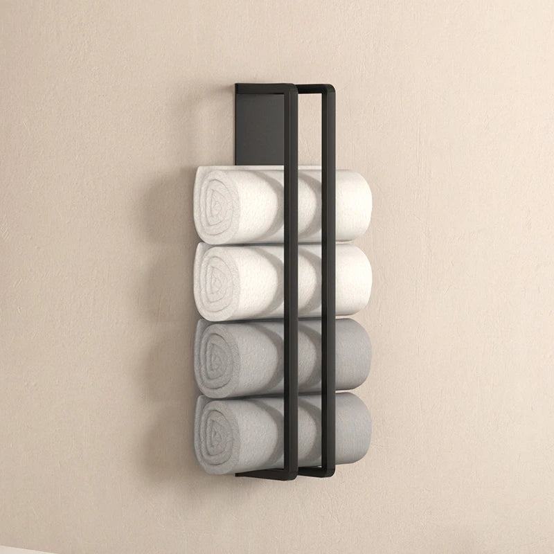 Porte-Serviette Mural Noir Sans Perçage pour Serviettes Roulées, 40 ou 50 cm
