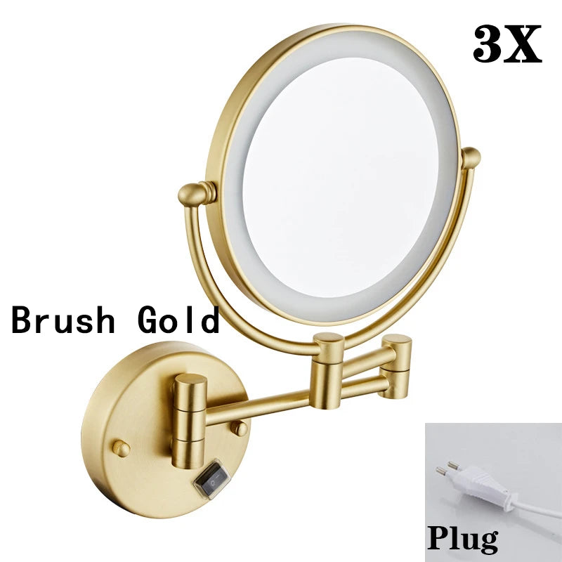 Miroir Grossissant Mural LED Double Face en Laiton 3x ou 5x