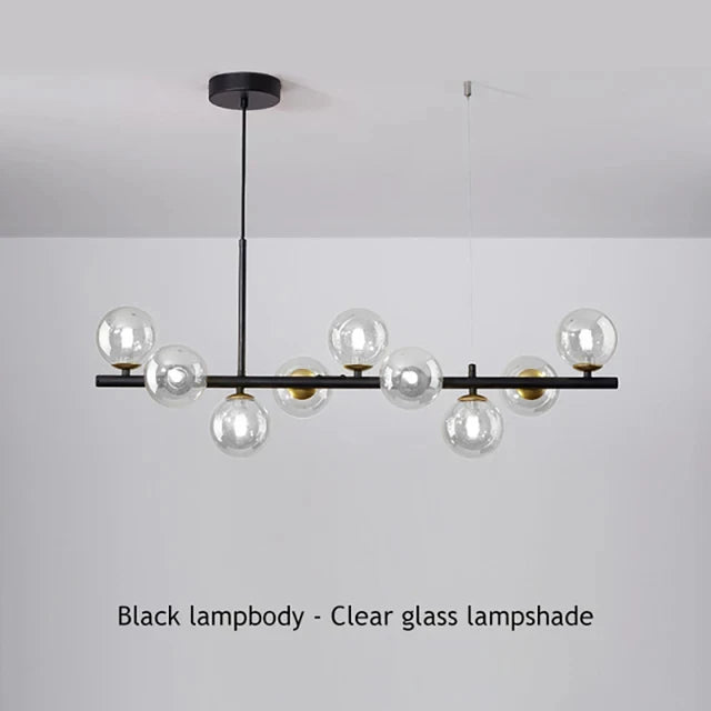 Suspension Cuisine Îlot Globes Verre, 7 à 11 Têtes, Lumière 3 Teintes