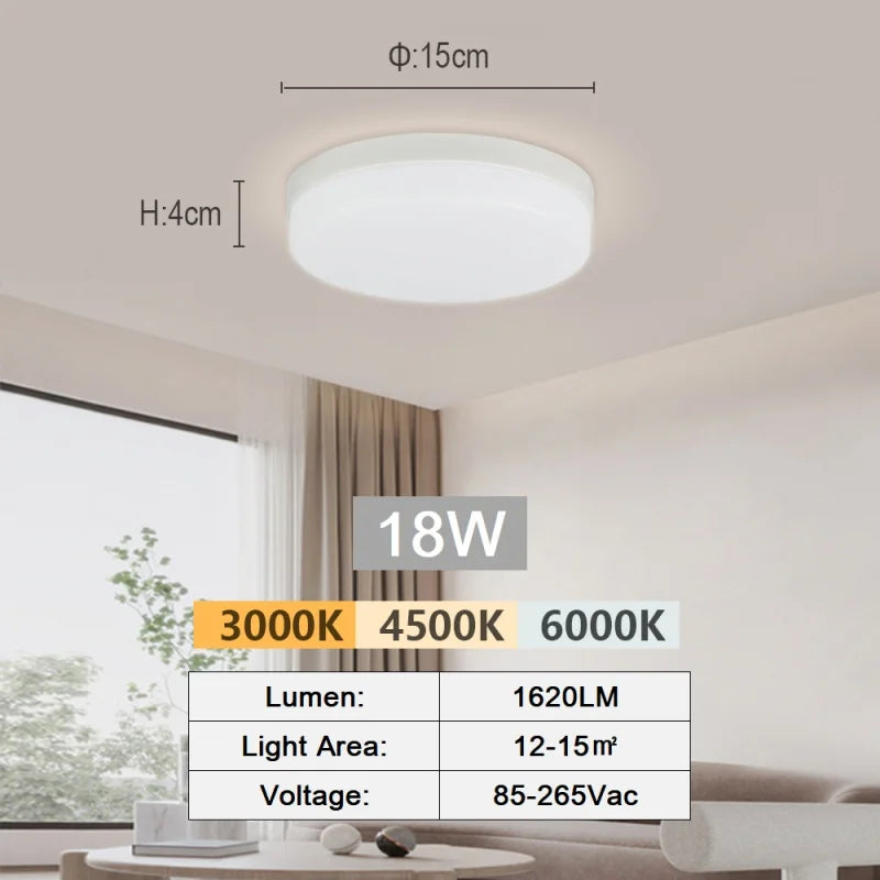 Plafonnier Salle de Bain LED IP45 Carré ou Rond, 15 à 30 cm
