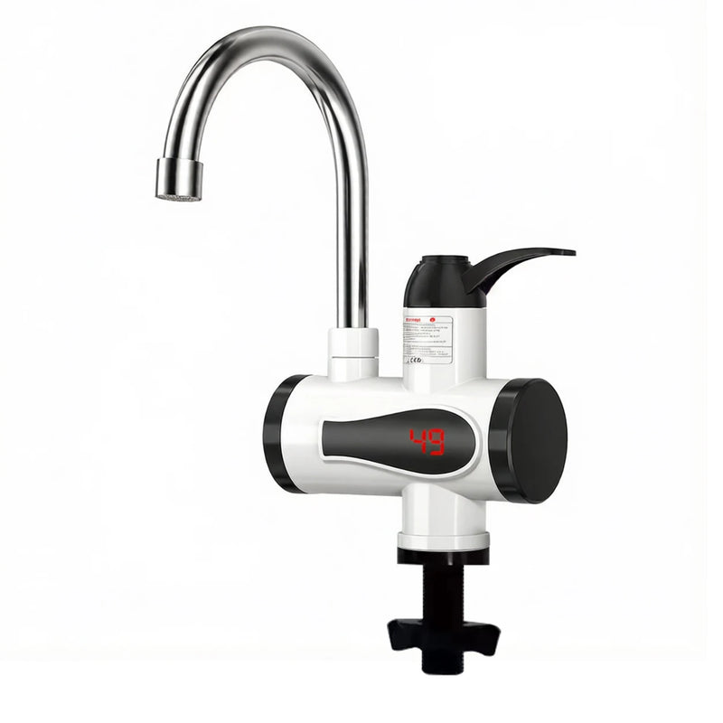 Robinet Chauffe-Eau Instantané Électrique 3 000 W à Col de Cygne Orientable, Blanc