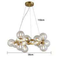 Lustre Suspension Cuisine Bulles de Verre, Cercle Doré, 15 à 25 Globes