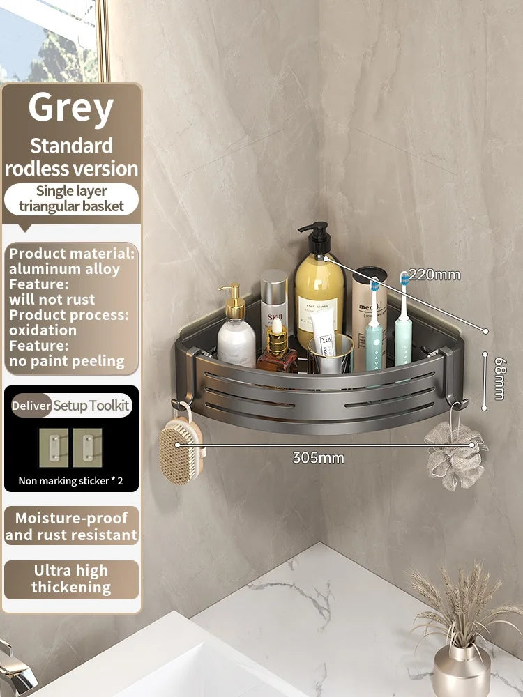 Étagère de Salle de Bain Sans Perçage Triangulaire ou Carrée 68 cm