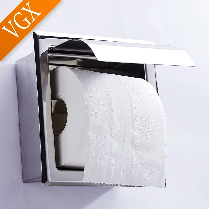 Porte-Papier Toilette Encastré Inox 304 Noir Mat ou Chromé avec Rabat