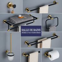 Accessoires Salle de Bain Noir Mat et Doré Brossé à la Pièce, 20 Articles