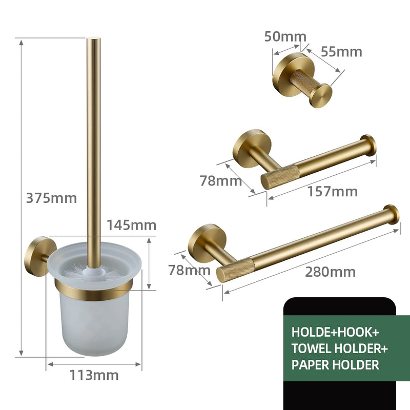Accessoires Salle de Bain Laiton Doré Brossé Moleté à la Pièce, 20 Articles