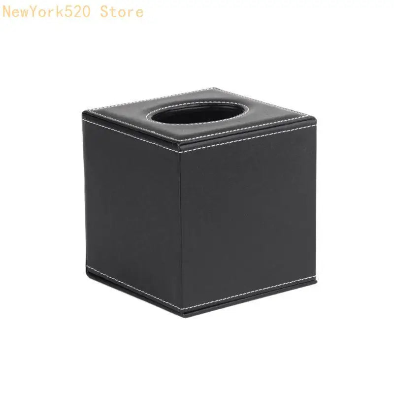 Boîte à Mouchoirs Carrée en Cuir PU Noir 13,5 cm