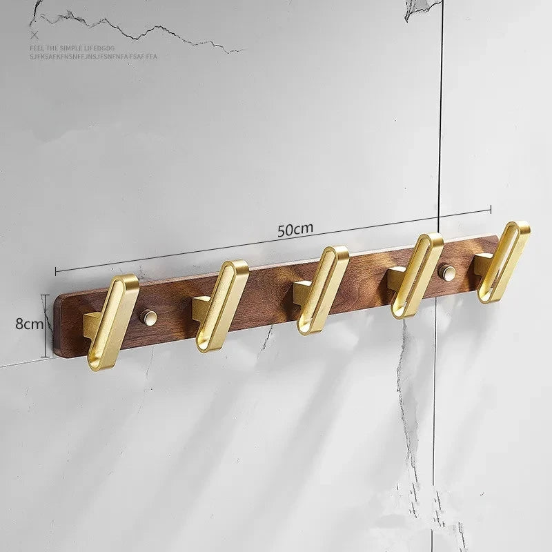 Patère Murale Bois et Aluminium Doré Brossé Multi-Crochets