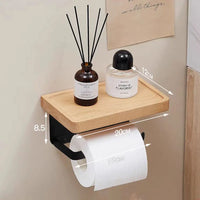 Porte-Papier Toilette Mural avec Tablette en Bois, Noir ou Blanc, 16 à 30 cm