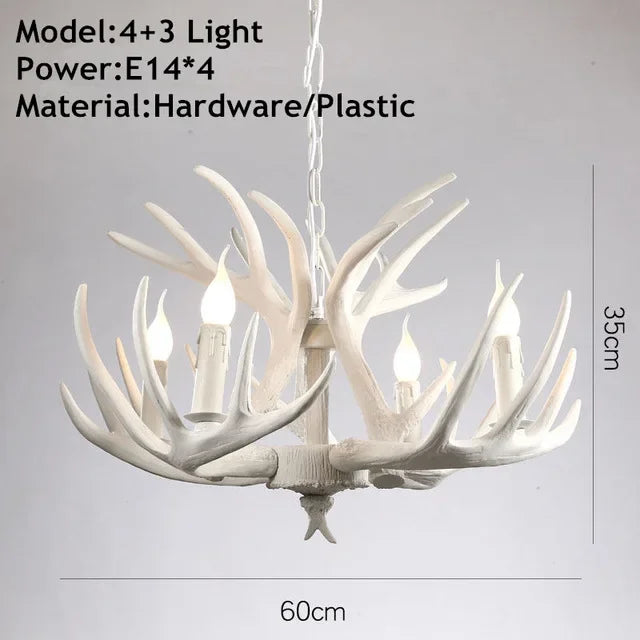 Lustre Suspension Cuisine Bois de Cerf en Résine, 4 à 9 Lumières