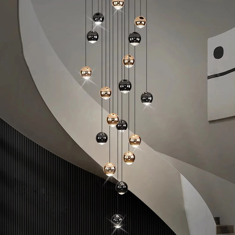 Suspension Cuisine LED à Boules Noires et Dorées, 9 à 60 Lampes