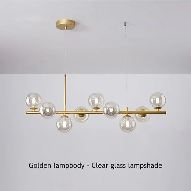Suspension Cuisine Îlot Globes Verre, 7 à 11 Têtes, Noir ou Doré
