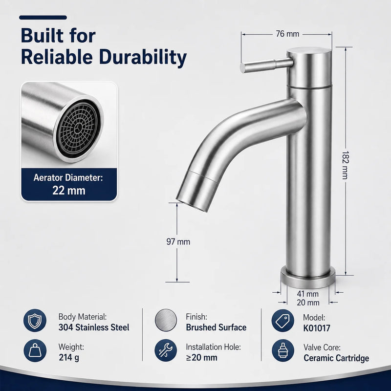 Mitigeur Lavabo Inox 304 Brossé, 7 Configurations