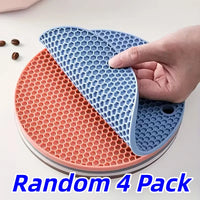 Dessous de Plat Silicone Rond, Lot de 4, Nid d'Abeille 17 cm
