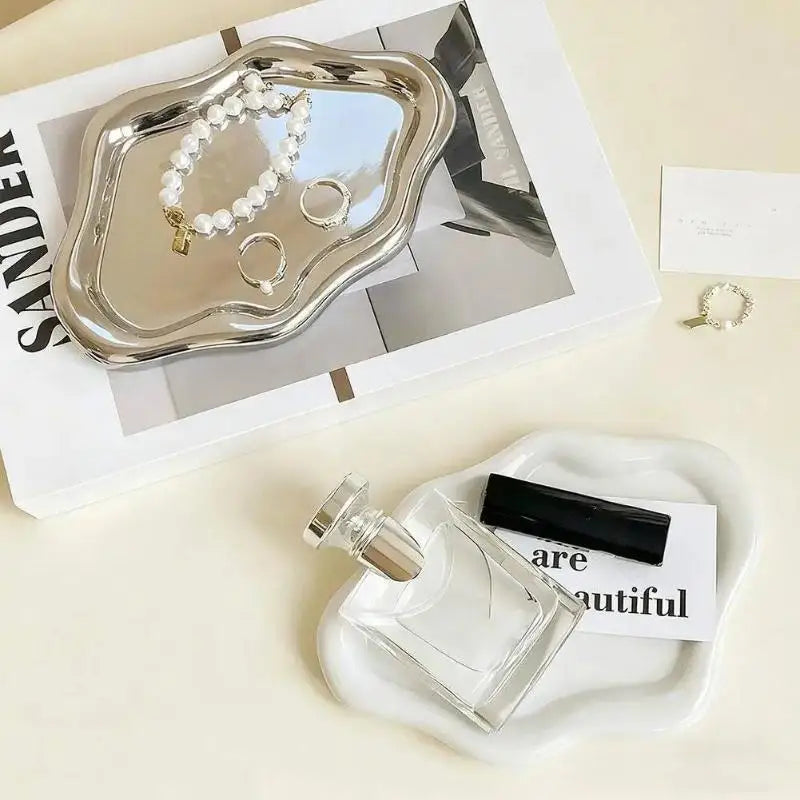 Plateau Miroir Nuage Argenté, Blanc, Crème ou Rose