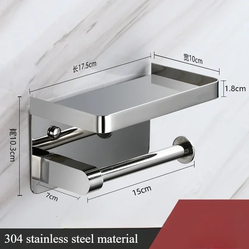 Porte-Papier Toilette Mural Inox 304 Chromé avec Tablette