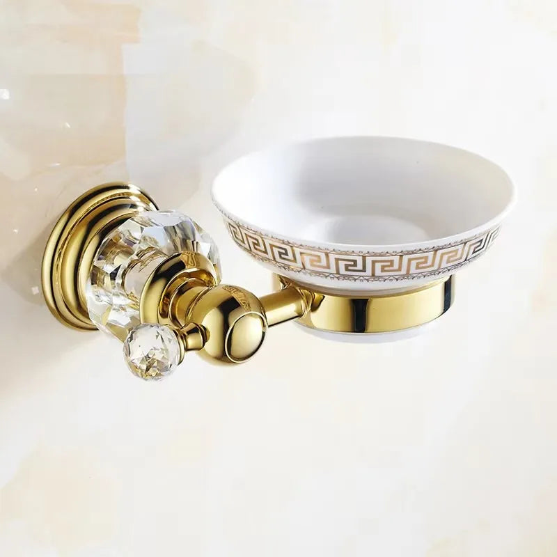 Accessoires Salle de Bain Doré Cristal Frise Grecque à la Pièce, 14 Articles