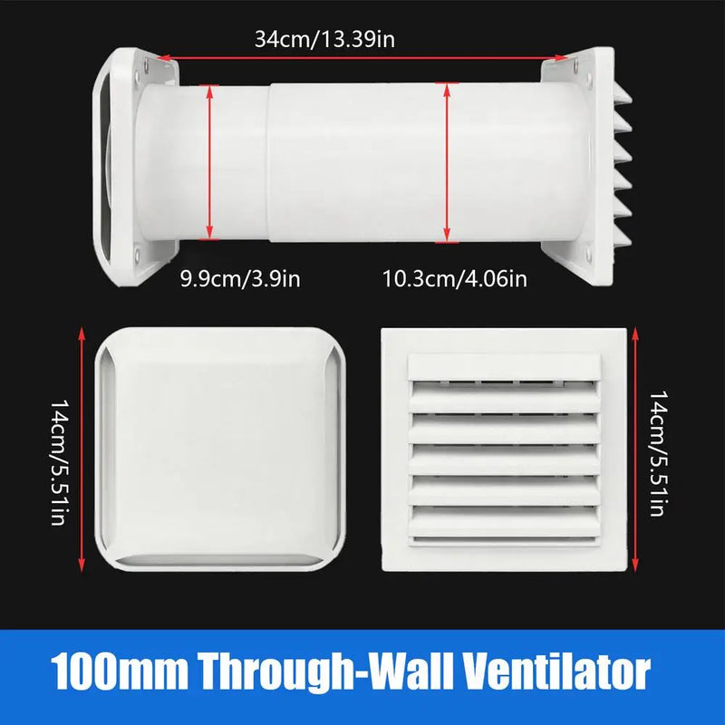 Kit de Ventilation Murale Traversant 100 mm, Longueur Réglable, Blanc
