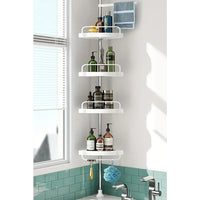 Serviteur de Douche d'Angle Télescopique Blanc 4 Plateaux, 105 à 320 cm