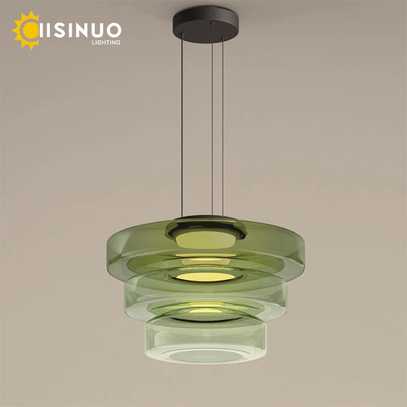 Suspension Cuisine Verre Étagé Vert, Ambre ou Gris, 1 à 3 Niveaux