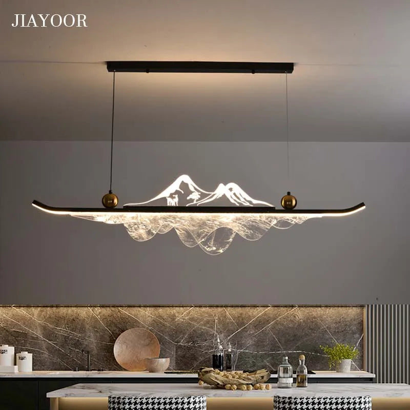 Suspension Cuisine Îlot LED Linéaire Montagne Acrylique, 100 à 150 cm