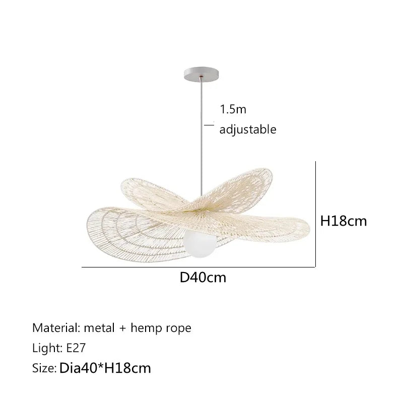 Suspension Cuisine Rotin Tressé Pétale, Brun ou Blanc, 40 à 100 cm