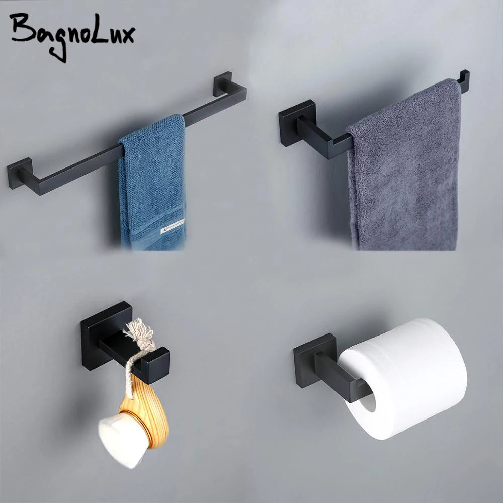 Accessoires Salle de Bain Carrés Inox Noir Mat à la Pièce, 6 Articles