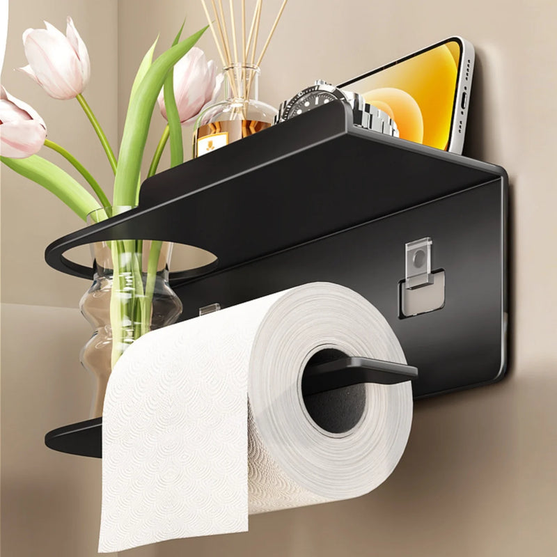 Porte-Papier Toilette Mural avec Étagère Rangement