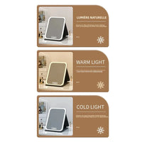 Miroir de Maquillage LED Tactile Pliant, Rose ou Blanc, 2 Tailles