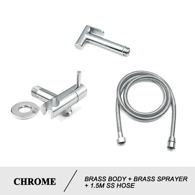 Douchette WC Laiton Eau Froide avec Robinet d'Arrêt, Flexible Inox ou Spiralé