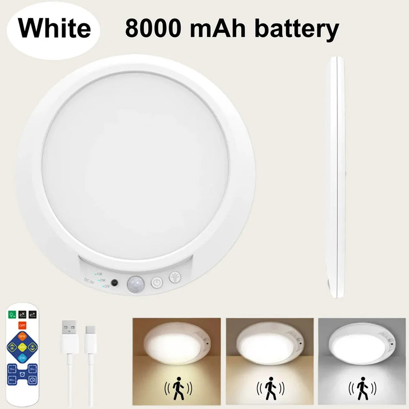 Plafonnier Cuisine Rond Sans Fil Batterie 8 000 mAh, Détecteur de Mouvement 150°