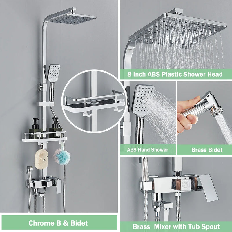 Colonne de Douche Pluie avec Mitigeur et Bec de Baignoire, 19 Modèles