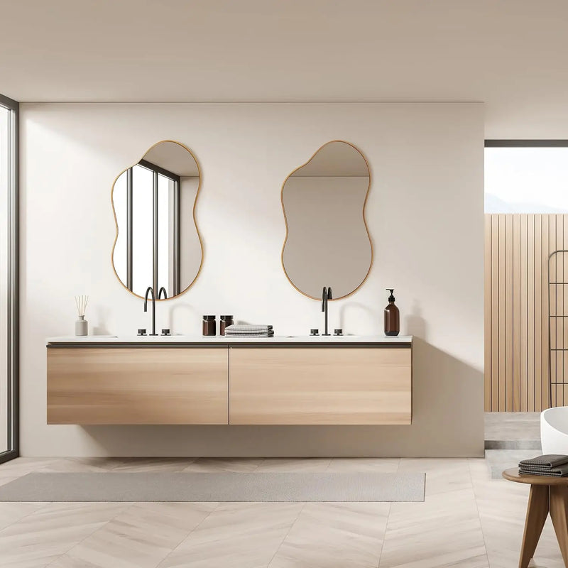Miroir Mural Organique Cadre Métal Noir ou Doré 116 x 66 cm