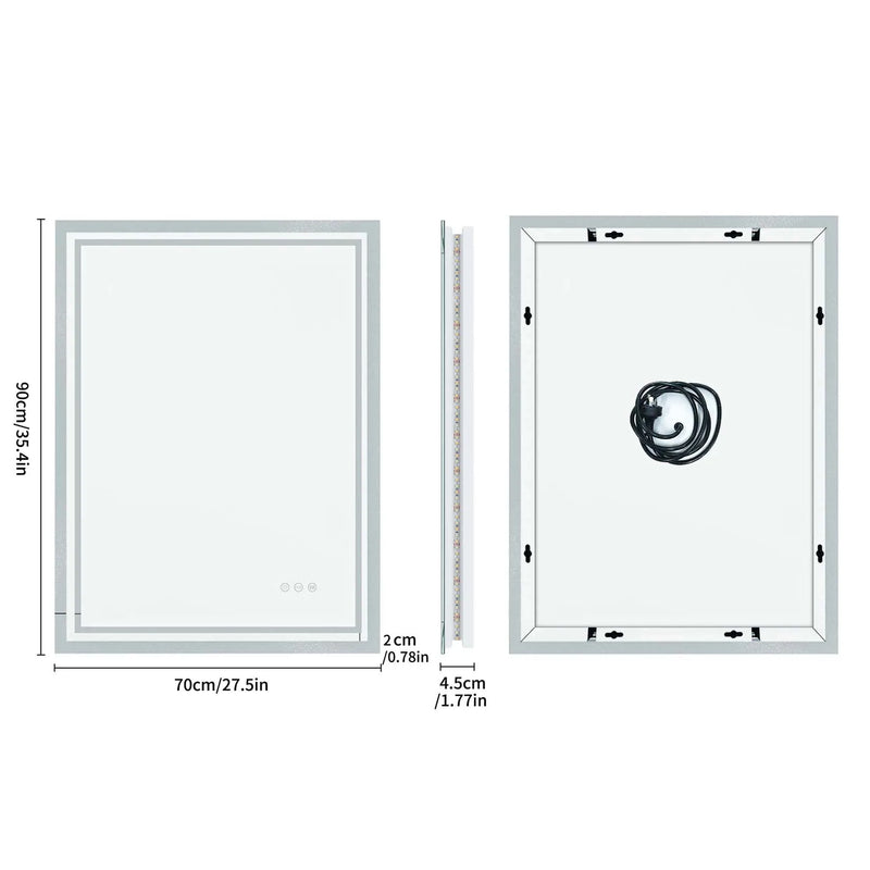 Miroir LED Salle de Bain Rectangulaire Double Liseré Lumineux Anti-Buée