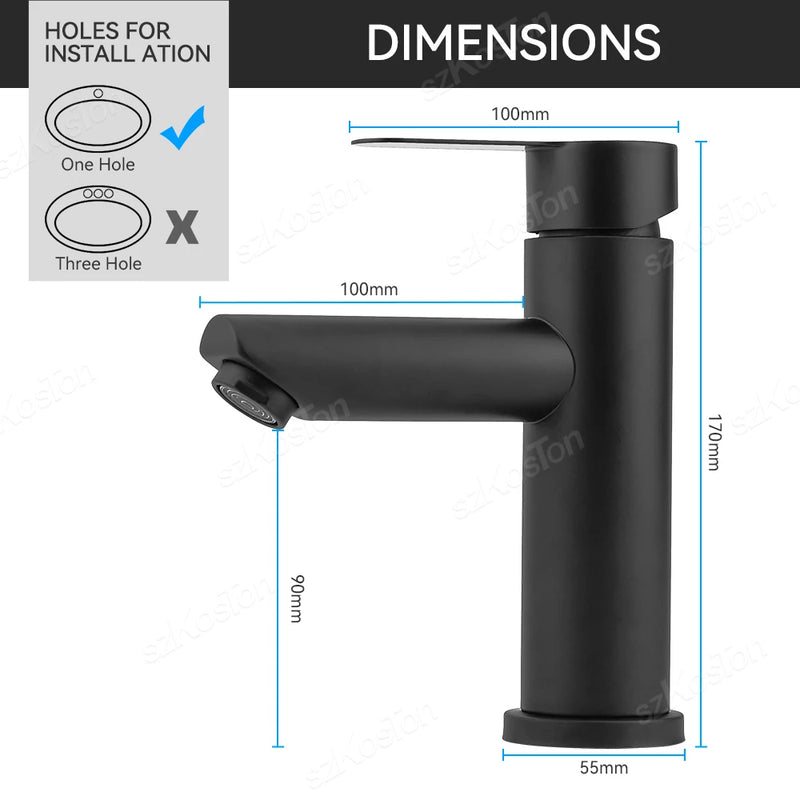 Mitigeur Lavabo à Poser Noir Mat, Gris ou Inox Brossé