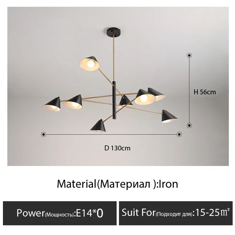 Suspension Cuisine Design Cônes Noirs 4, 6 ou 8 Lampes, Ø 130 cm