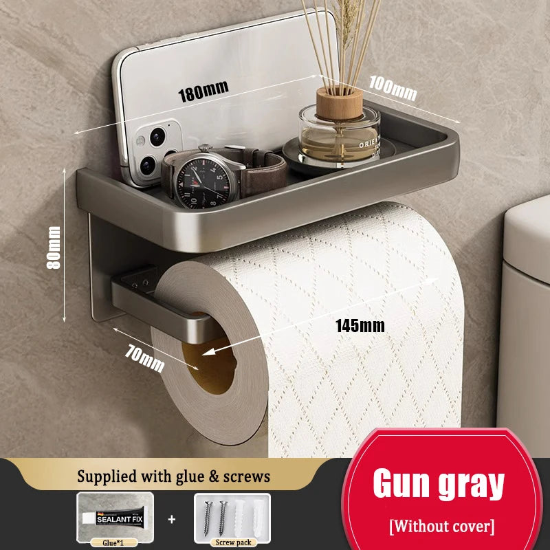Porte-Papier Toilette Mural Aluminium avec Tablette, Noir ou Gris Anthracite