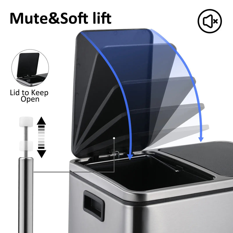 Poubelle de Cuisine Tri Sélectif 30 L, Noir, Inox ou Blanc